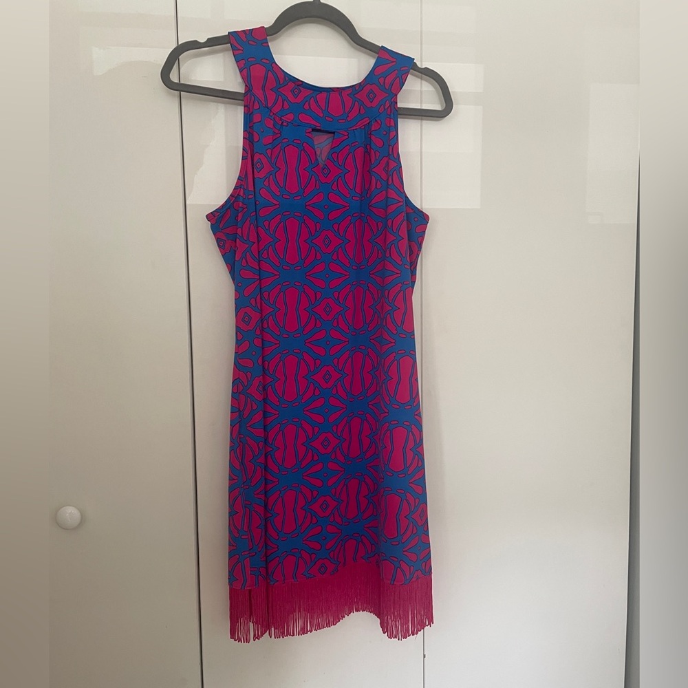 Tracy Negoshian Vibrant Pink and Blue Mini Dress